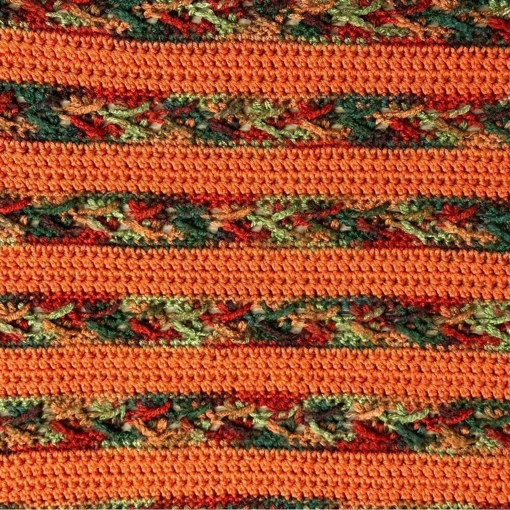 Groovy 70s Vintage Crocheted Crochet Brown‎ Orange Vintage Blanket Small Afghan